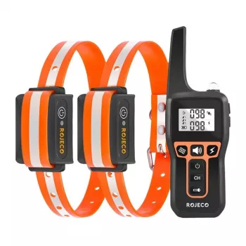 Collare per addestramento cani Rojeco PD5291000m con 2 collari, telecomando ricaricabile, impulsi statici/vibrazione/suono regolabili