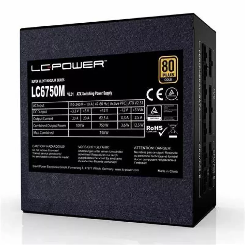 LC-Power Super Silent LC6750M V3.0 750W 80Plus Gold ventola 135mm retail - alimentatore PC/server - ATX