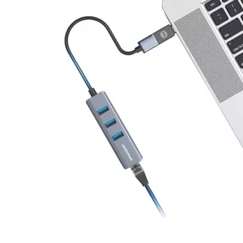 Hub USB GRAUGEAR G-HUB31L-A — host USB 3.2 Gen 1 Type-A, 3 porte USB 3.2 Gen 1 Type-A + RJ-45, 5000 Mbit/s