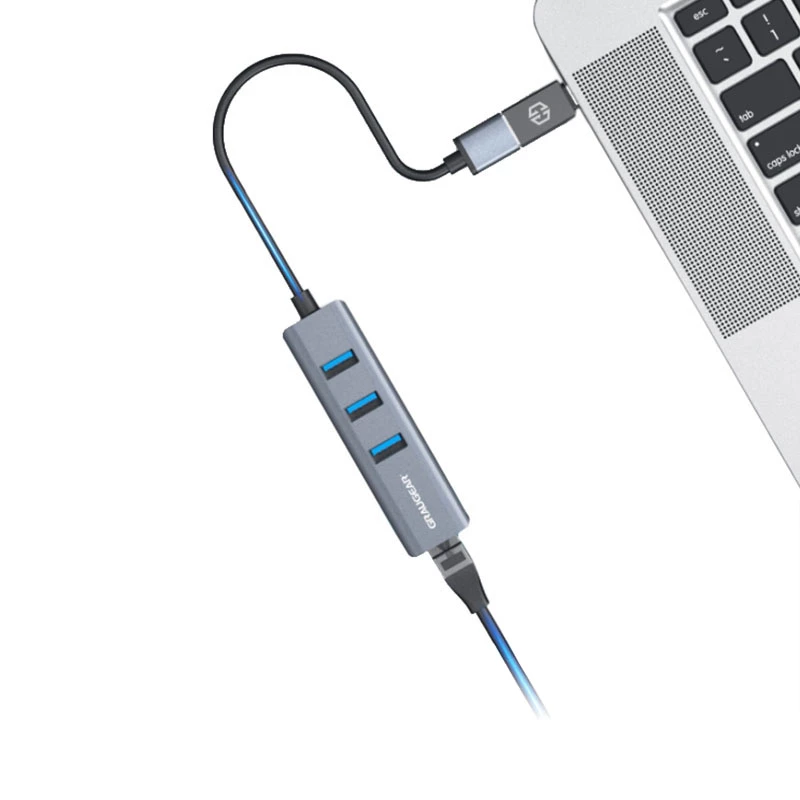 Hub USB GRAUGEAR G-HUB31L-A — host USB 3.2 Gen 1 Type-A, 3 porte USB 3.2 Gen 1 Type-A + RJ-45, 5000 Mbit/s