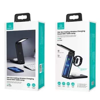 Caricatore wireless con lampada 3-in-1 15W di usams modello CD181WXC01 nero