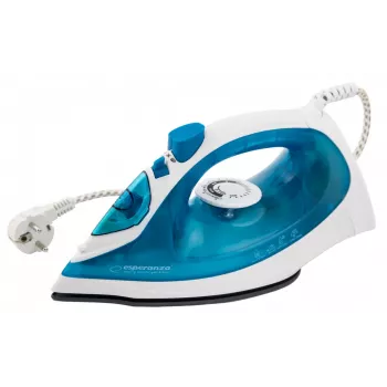 Ferro da stiro a vapore ESPERANZA EHI002 — 2200 W, piastra in ceramica, vapore verticale, 0,815 kg, bianco/blu
