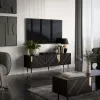 Mobile TV Cama Meble MOUNTAIN 154x40x55 cm – piano in truciolare, nero e oro