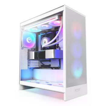 Case PC NZXT H7 Flow RGB Midi Tower bianco — vetro temperato, EATX, anteriore 3×120mm, USB-C