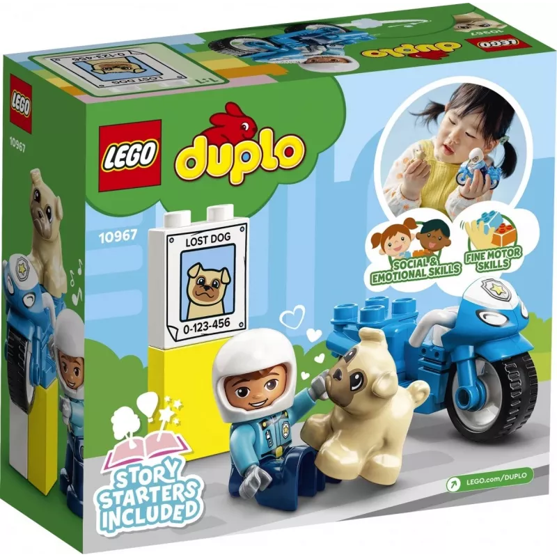 Set moto giocattolo LEGO Duplo Polizia 10967 con ruote mobili e figura di poliziotto