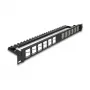 Patch panel Keystone DeLOCK 19 inch 24 porte angolato con scarico di trazione, 1U, nero, 482,6×125,5×44,2 mm