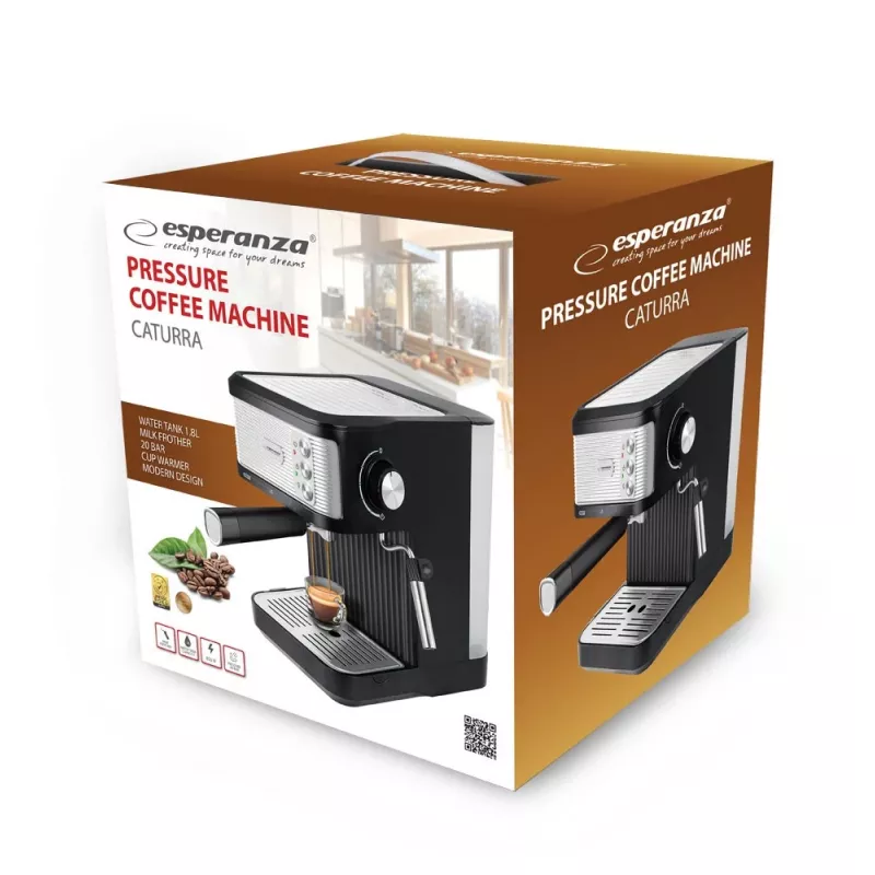 Macchina per caffè espresso ESPERANZA EKC011 — serbatoio acqua 1,8 L, 850 W, 20 bar, controllo touch, monta latte