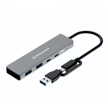 Hub USB GrauGear G-HUB2C2A-10G — 4 porte USB 3.2 Gen 1 (2x Type-C, 2x Type-A), 10 Gbit/s, 100 W, alluminio, grigio