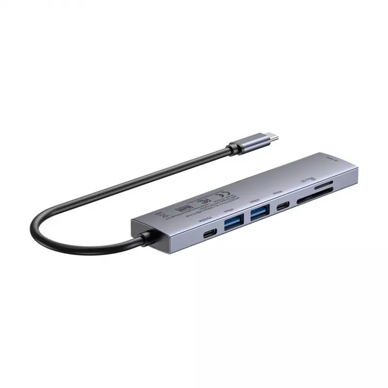 Hub USB-C Unitek H1124AGY01 con 100W PD, HDMI 2.0, 2x USB‑A, 2x USB‑C, lettore schede SD/microSD — alluminio