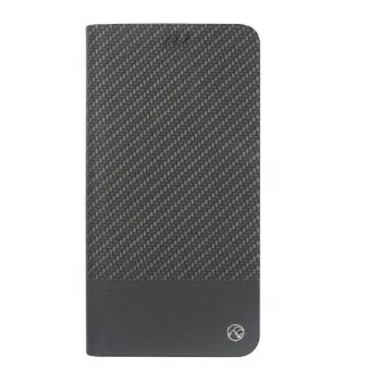 Custodia a libro per telefono Tellur per iPhone XS Max – finitura carbonio nera, stile portafoglio folio
