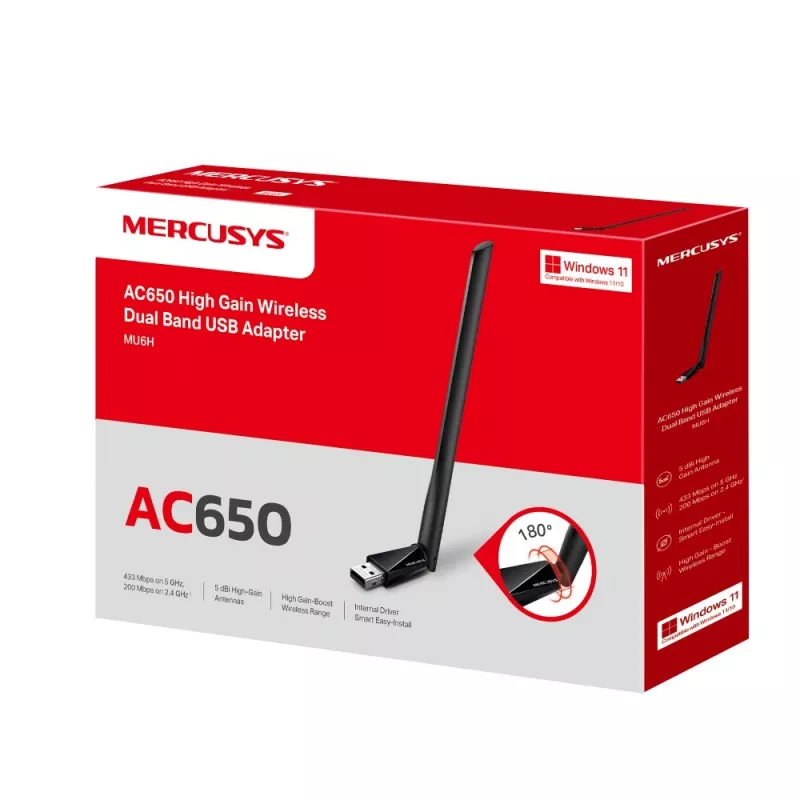 Adattatore USB wireless dual band Mercusys AC650 High Gain