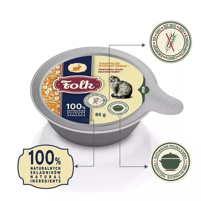 FOLK Tradizionale polacco delizioso coniglio - cibo umido per gatti - 85g