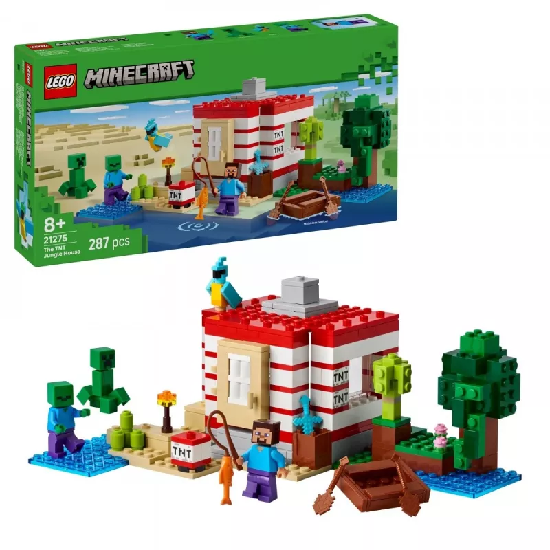 LEGO Minecraft set 21275 casa nella giungla TNT giocattolo da costruzione, 287 pezzi, 2 minifigure, da 8 anni