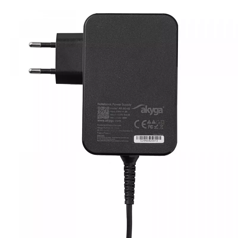 Alimentatore per notebook USB-C GaN Akyga AK-ND-82 90 W, PD 3.0, 5–20 V, cavo 1,8 m, nero