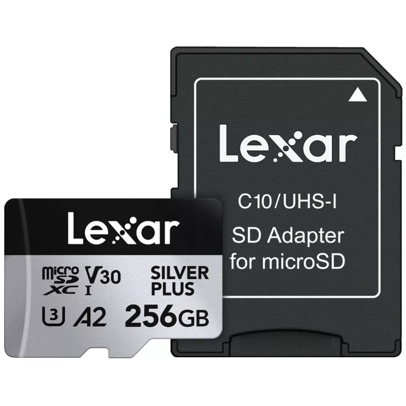 Scheda di memoria microSD 256GB C10 A2 U3 V30 205/150MB/s Silver Plus