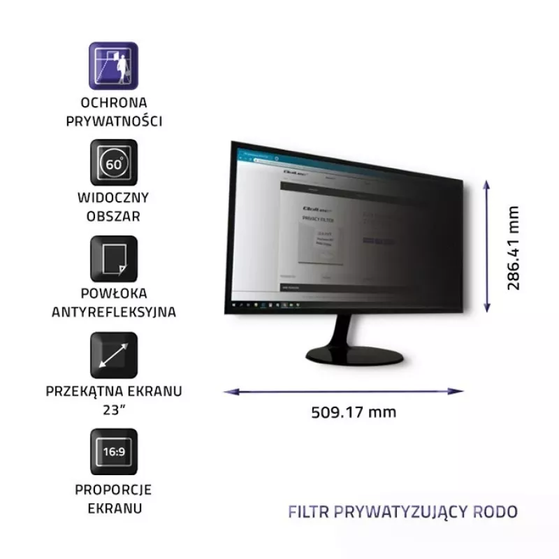 Filtro privacy Qoltec GDPR 23 | 16:9 | Eye Care | Panoramic