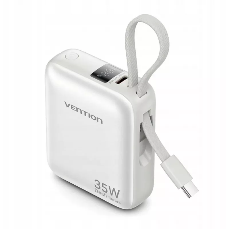 Vention FHEN0 Power bank, 10000 mAh, 35 W, cavo USB-C integrato, beige