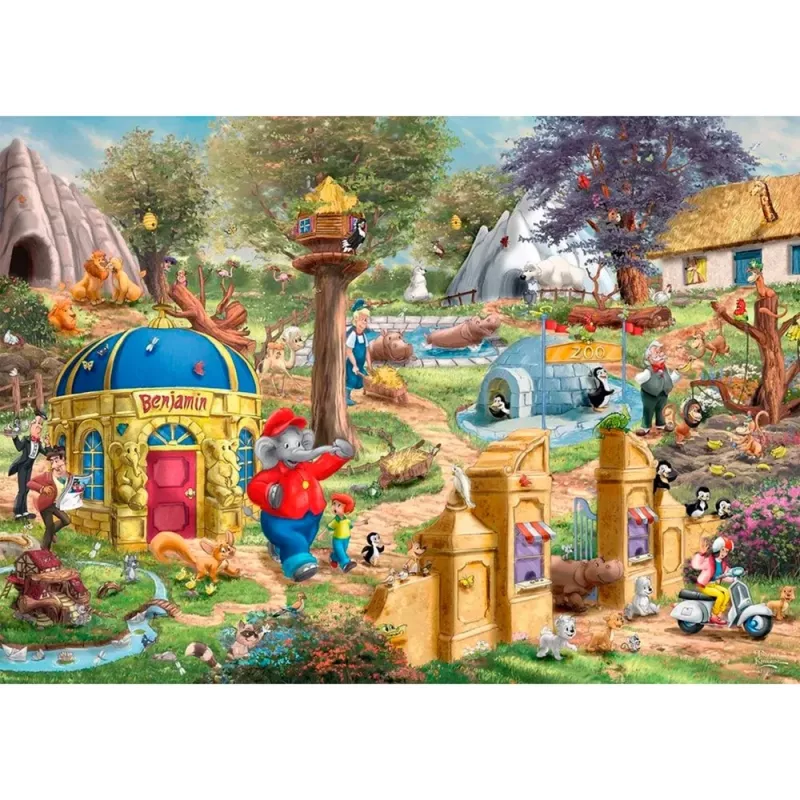 Thomas Kinkade Studios: Benjamin Blümchen, Un giorno allo zoo di Neustadt, puzzle 1000 pezzi