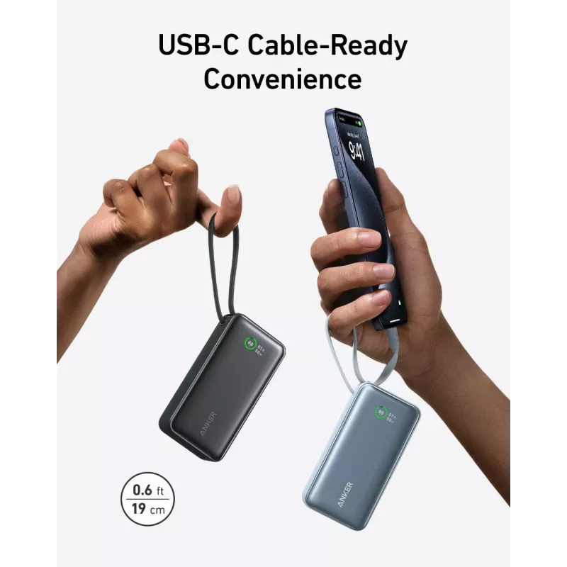 Powerbank 545 NANO 30W 10000mAh con cavo USB-C integrato, nero