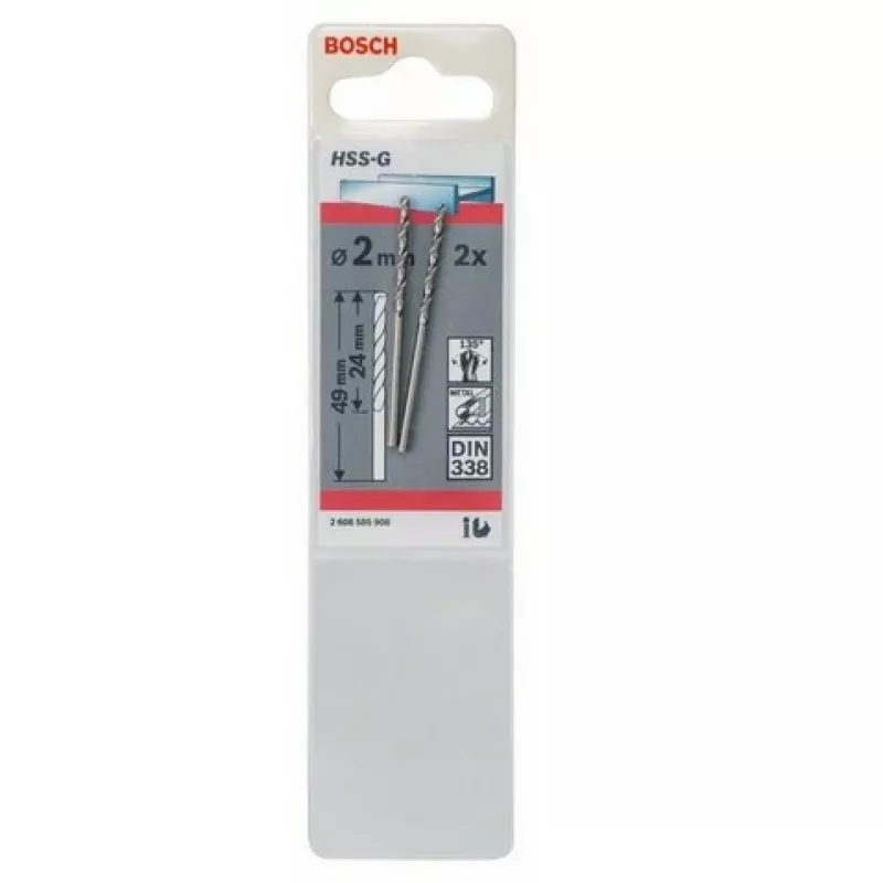 Bosch 2 608 585 908 punte elicoidali per metallo HSS-G, 2,0x24x49 mm, 2 pz.