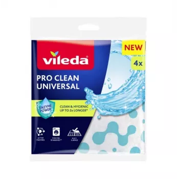 Panno per pulizia VILEDA Pro Clean 179370 — panno universale trattato con enzimi, uso a umido, confezione da 4