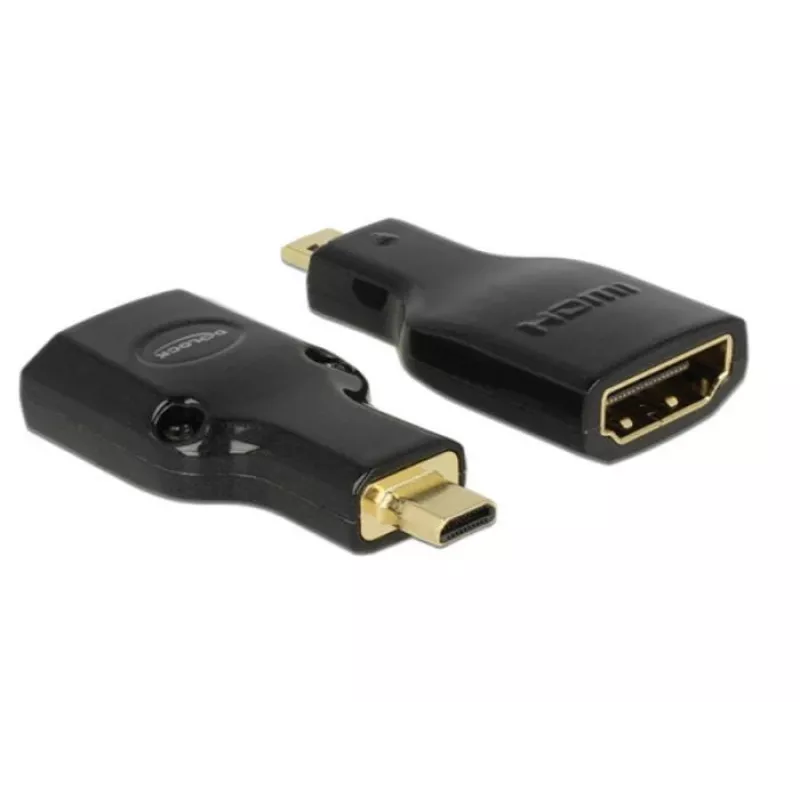 DeLOCK 65664 adattatore HDMI High Speed con Ethernet, da HDMI Micro-D maschio a HDMI-A femmina, 4K, nero