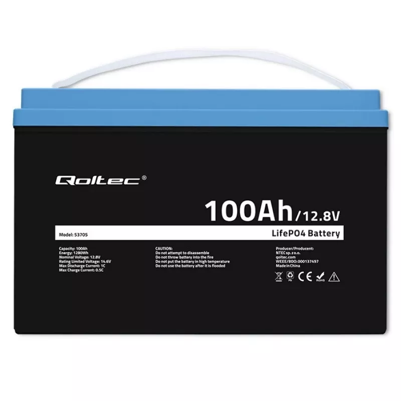 Batteria Qoltec 53705 litio ferro fosfato 100 Ah 12,8 V