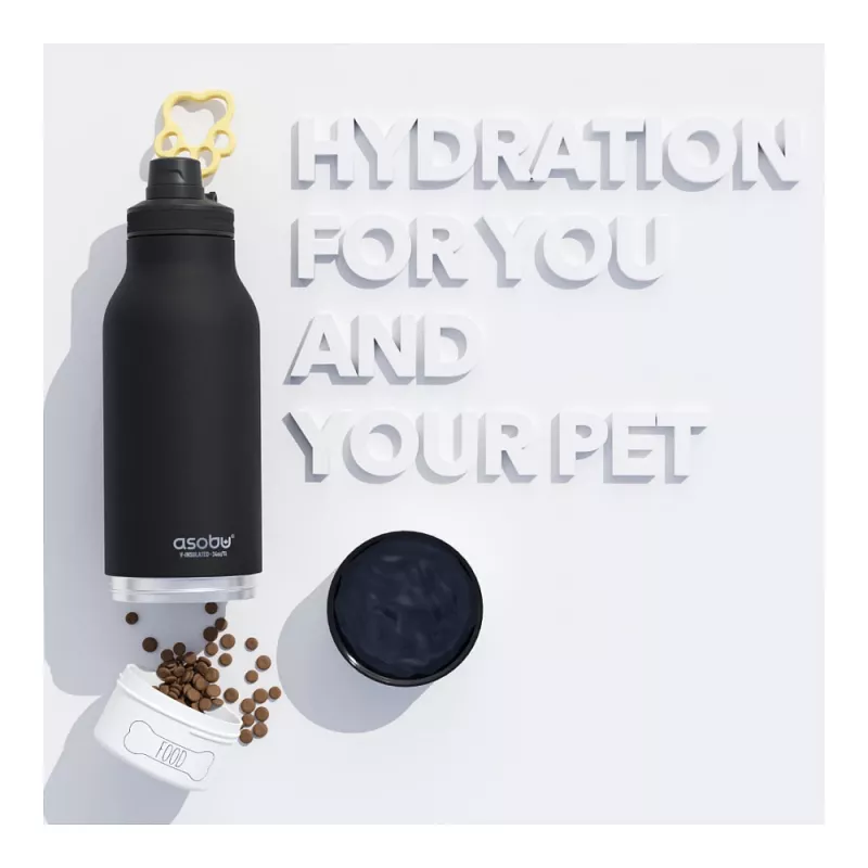 Asobu - Dog Bowl Buddy - borraccia in acciaio inox con 2 ciotole nero