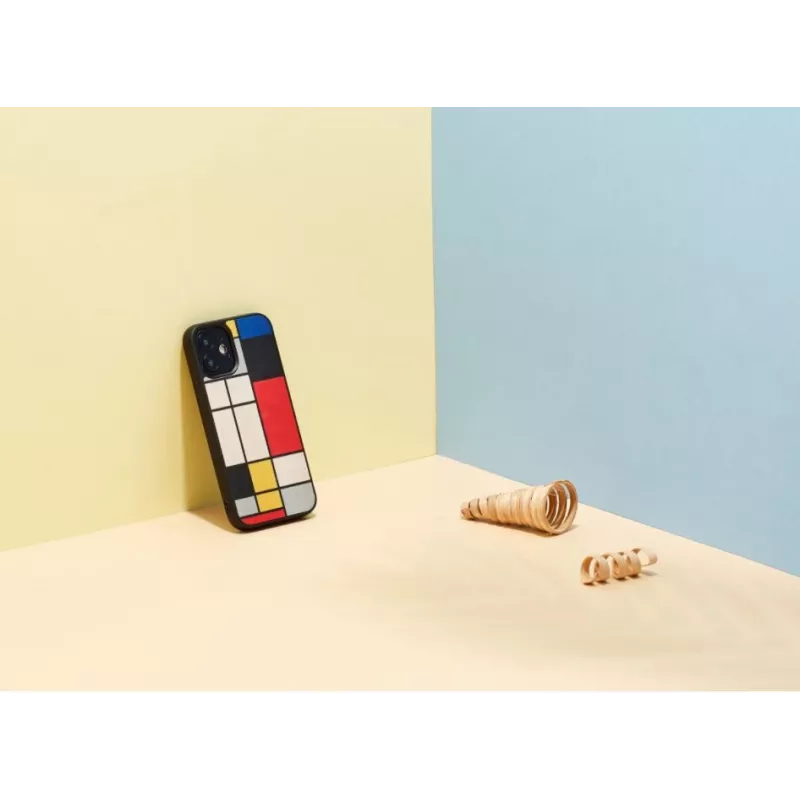 Custodia per cellulare Man and Wood per iPhone 12 mini — retro in legno, cornice nera
