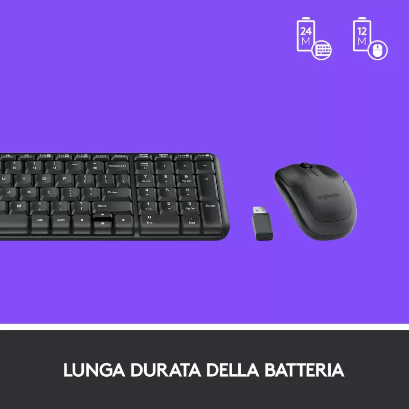 Logitech Wireless Combo MK220 - Set tastiera e mouse - wireless - 2,4 GHz - italiano - grigio scuro (920-003721)