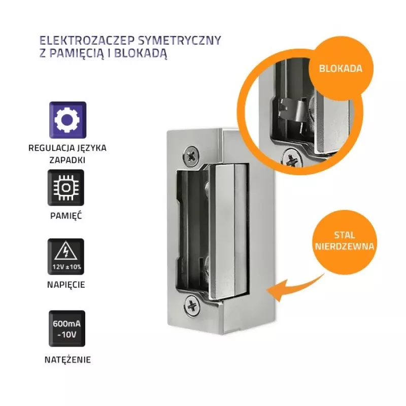 Serratura elettromagnetica QOLTEC 52459 12V simmetrica con memoria e bloccaggio