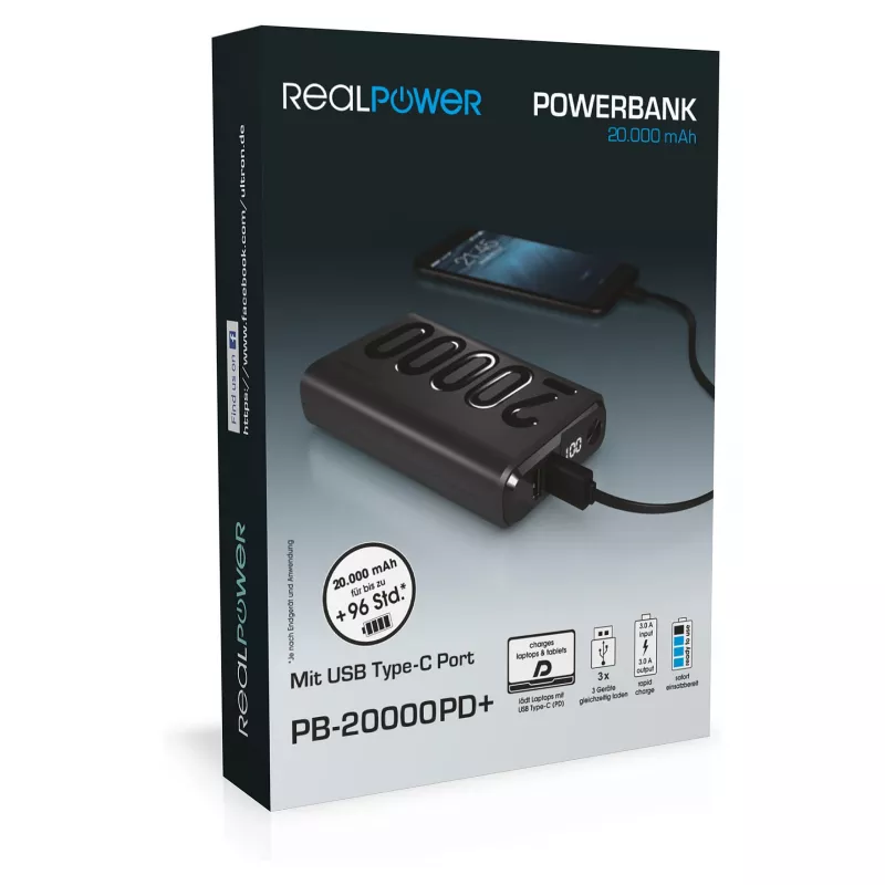 Powerbank RealPower PB-20000 PD nero (323369)