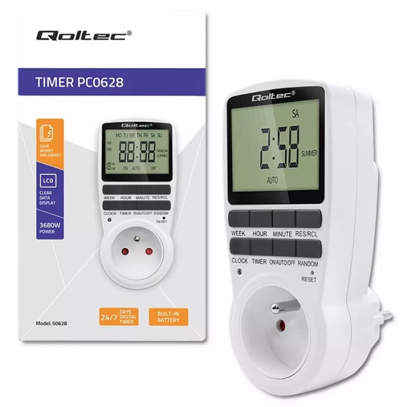 Timer elettronico QOLTEC PC0628 con display LCD, conto alla rovescia 24 ore