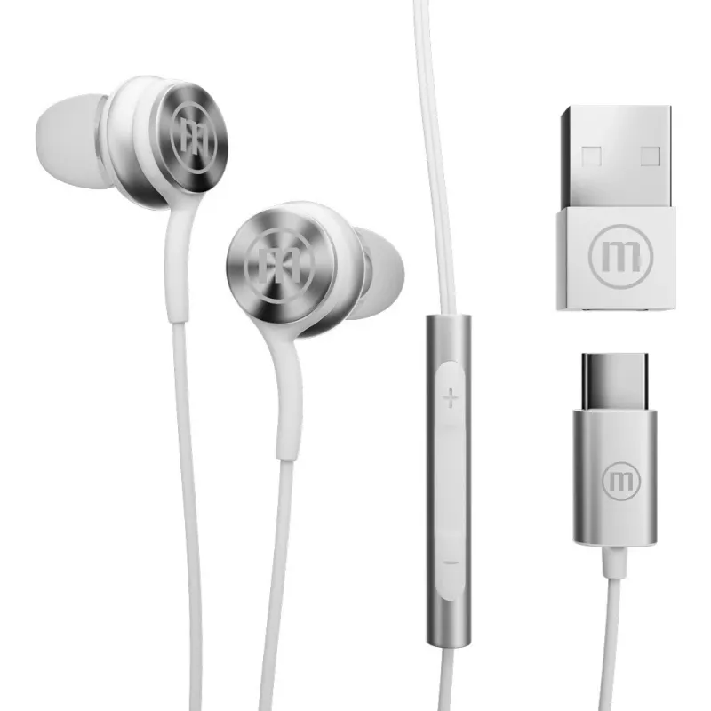 Maxell XC1 cuffie con filo USB-C con adattatore USB-A bianco
