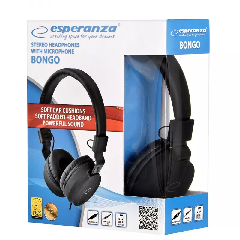 Cuffie ESPERANZA BONGO EH212K — con filo, archetto, 20–20000 Hz, cavo 1,5 m, nero