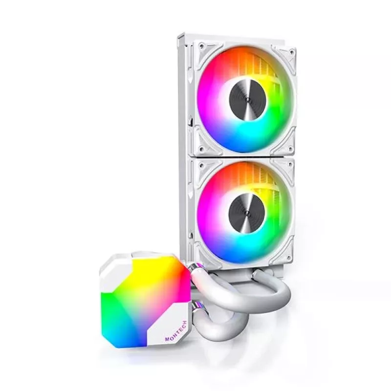 Dissipatore liquido AIO Montech Hyper Flow ARGB 240 mm bianco — radiatore 240 mm, illuminazione ARGB, versione bianca