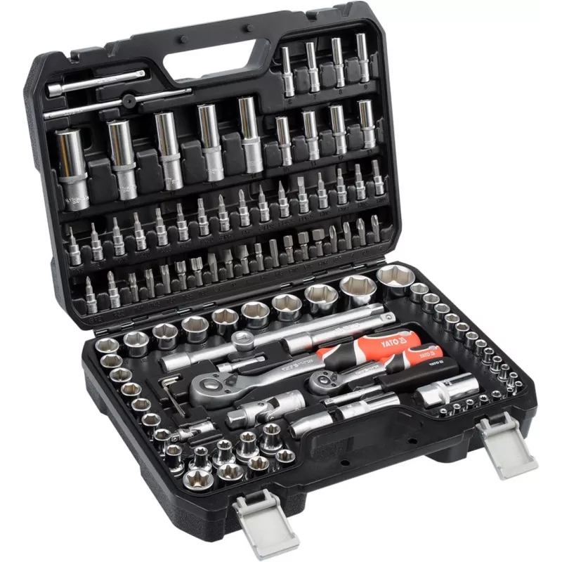 Set di chiavi a bussola YATO YT-38791 — 108 pezzi, attacco 1/2 inch, include cricchetto, valigetta nera