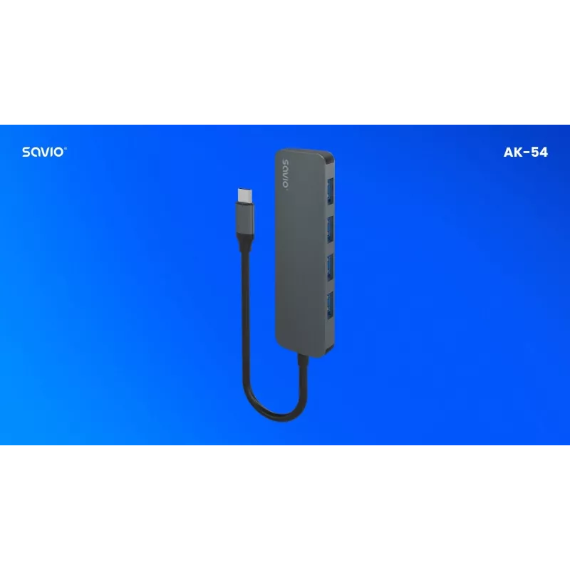Hub USB SAVIO AK-54 — 4 x USB-A (USB 3.2 Gen 1), host USB-C, nero
