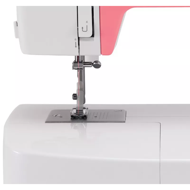 Singer Simple 3210 macchina da cucire automatica, elettromeccanica, 10 punti, asola in 4 passaggi, braccio libero, 85 W, bianca/rosa