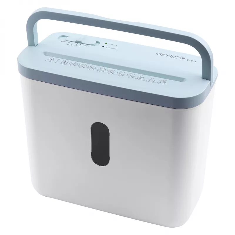Distruggidocumenti genie 440 X blu — Taglio incrociato 4 x 38 mm, cestino 8 L, 300 W