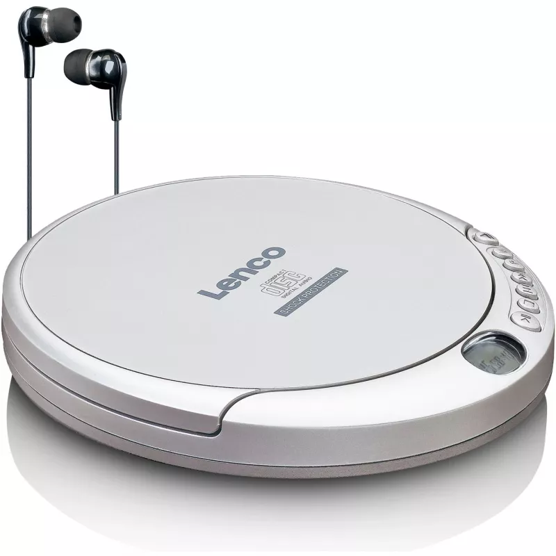 Lettore CD portatile Lenco CD-201SI con funzione audiolibro e ricarica, argento