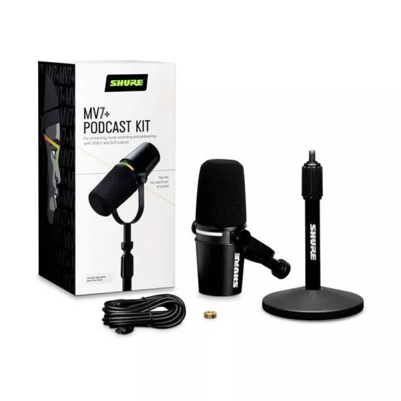 Shure MV7+-K-BNDL - microfono per parlato/canto con connessione XLR/USB-C, nero + stativo da tavolo GATOR