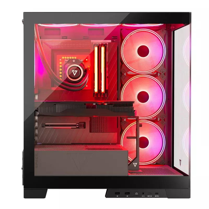 Case per PC MODECOM Volcano SPACE APEX ARGB Midi Tower, vetro temperato, USB-C, supporta ATX/microATX/Mini-ITX, GPU fino a 430 mm, dissipatore CPU fino a 180 mm