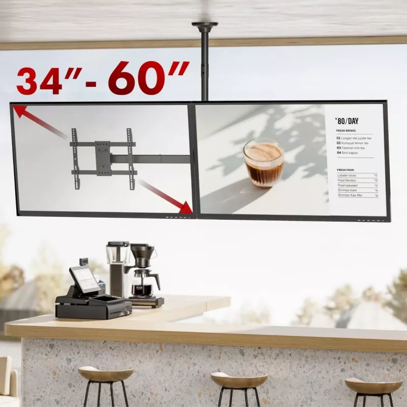Supporto da soffitto MACLEAN MC-111 B per due televisori, carico max. 2×40 kg, VESA max. 600×400