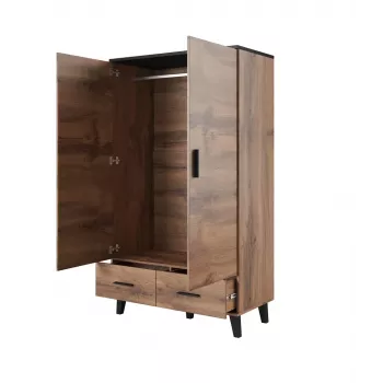 Armadio cama meble LOTTA 2D2D, 2 ante, struttura rovere Wotan, frontali nero opaco, 1100×550×1900 mm