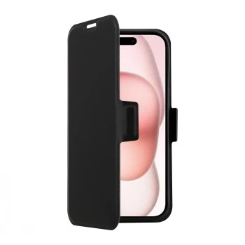 Custodia portafoglio SCREENOR CLEVER per iPhone 15 (6,1 pollici, pelle PU, nero) con vano per carte e supporto da tavolo
