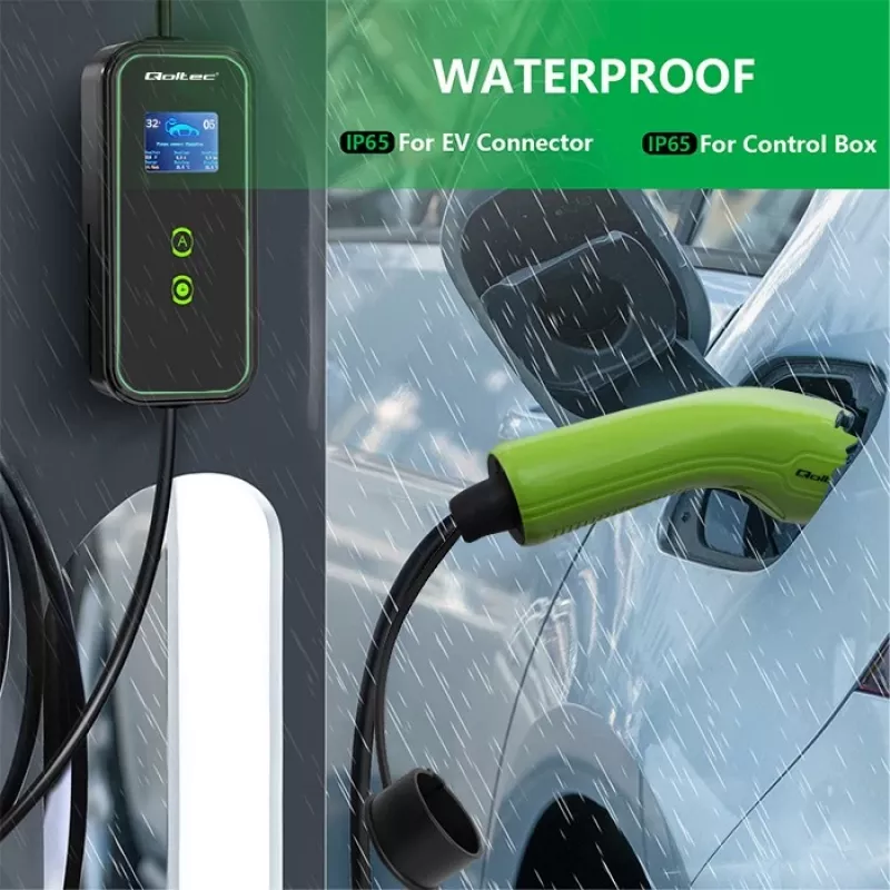 Caricabatterie mobile EV Qoltec regolabile 2in1 Type2 | 7kW | 230V | CEE 3 PIN | Wi-Fi | LCD | portatile | wallbox | 5m