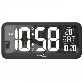 Grande orologio digitale da parete a installazione libera con sensore di temperatura 37x17cm display LCD alimentazione a rete e a batteria