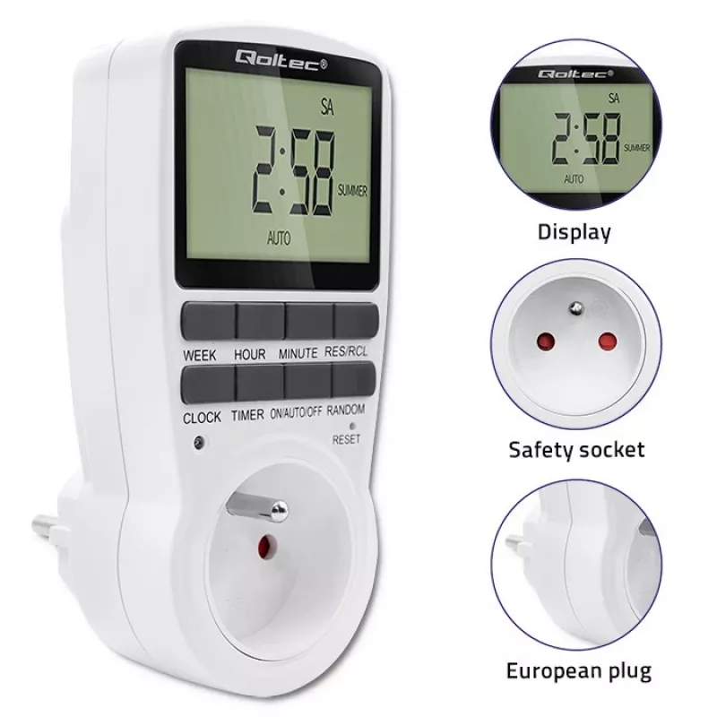 Timer elettronico QOLTEC PC0628 con display LCD, conto alla rovescia 24 ore