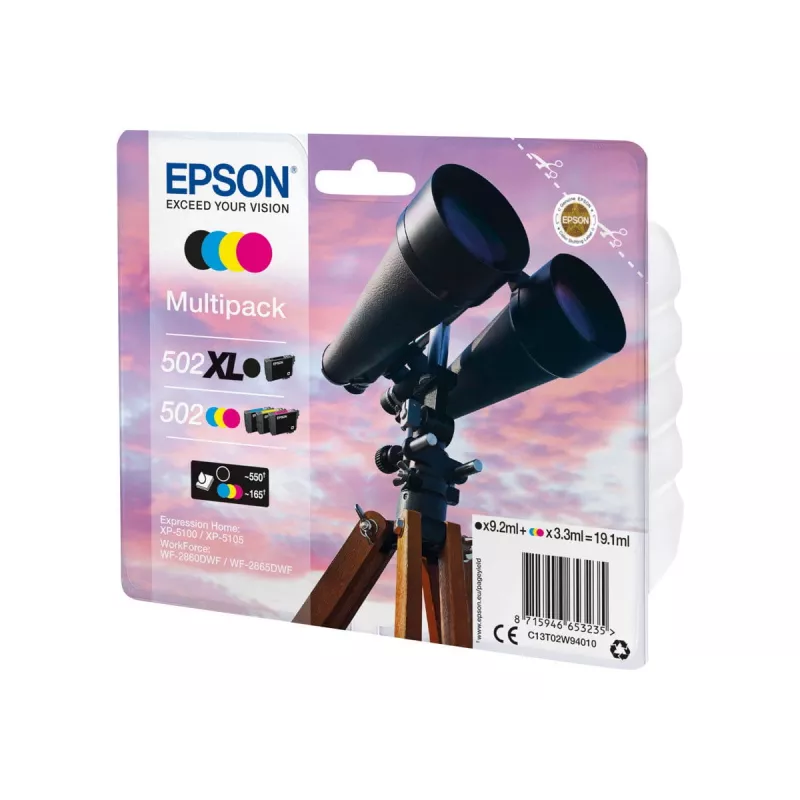 Epson 502XL multipack inchiostro originale, nero/ciano/magenta/giallo, 4x (C13T02W94020)